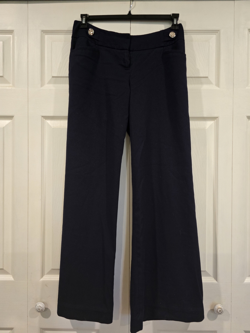 The Limited Navy Wide-Leg Trousers with Decorative Buttons